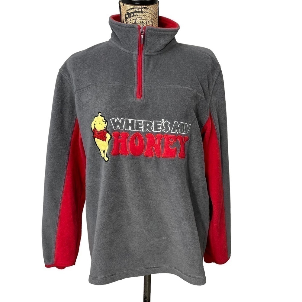 VINTAGE Disney Pooh Half Zip Fleece Sweater Size Large “Where’s My Honey”